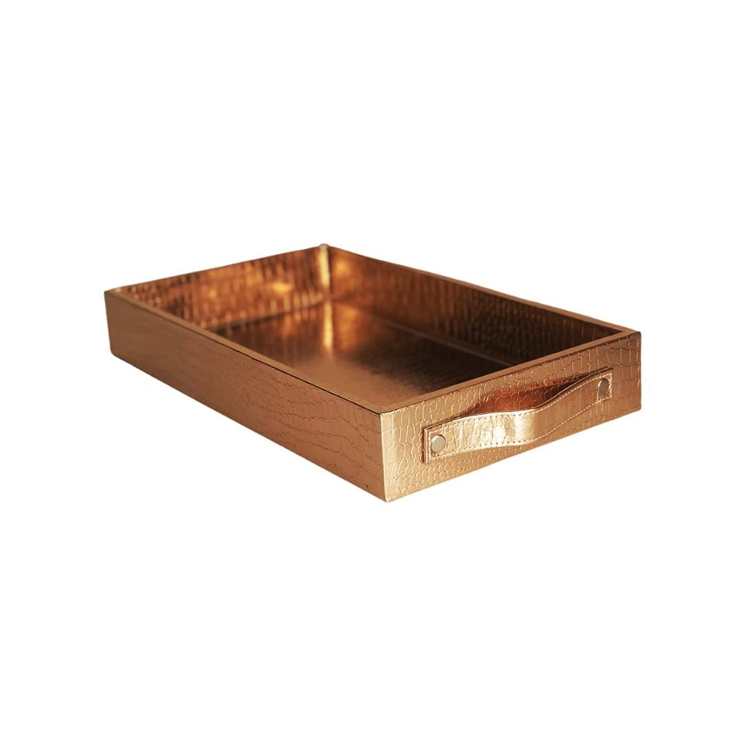 CasaGoldPremium Leather Serving Tray with Handles (Rose Gold)