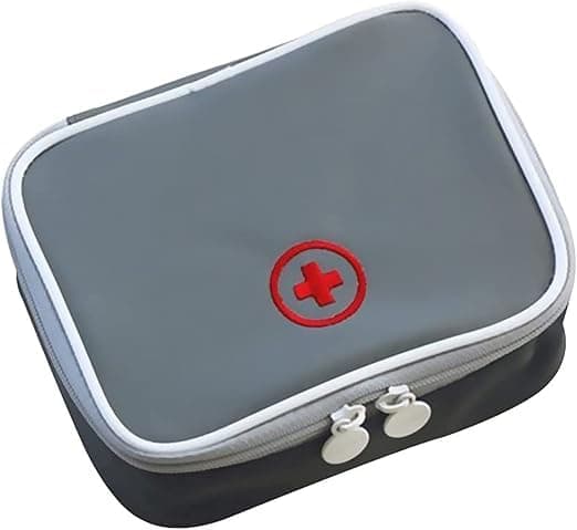 Polyester Lingcat Portable Empty First Aid Bag, Mini Travel Medicine Pouch Double Zippers Handy Pills Pocket For Travel School Home, Gray,Black