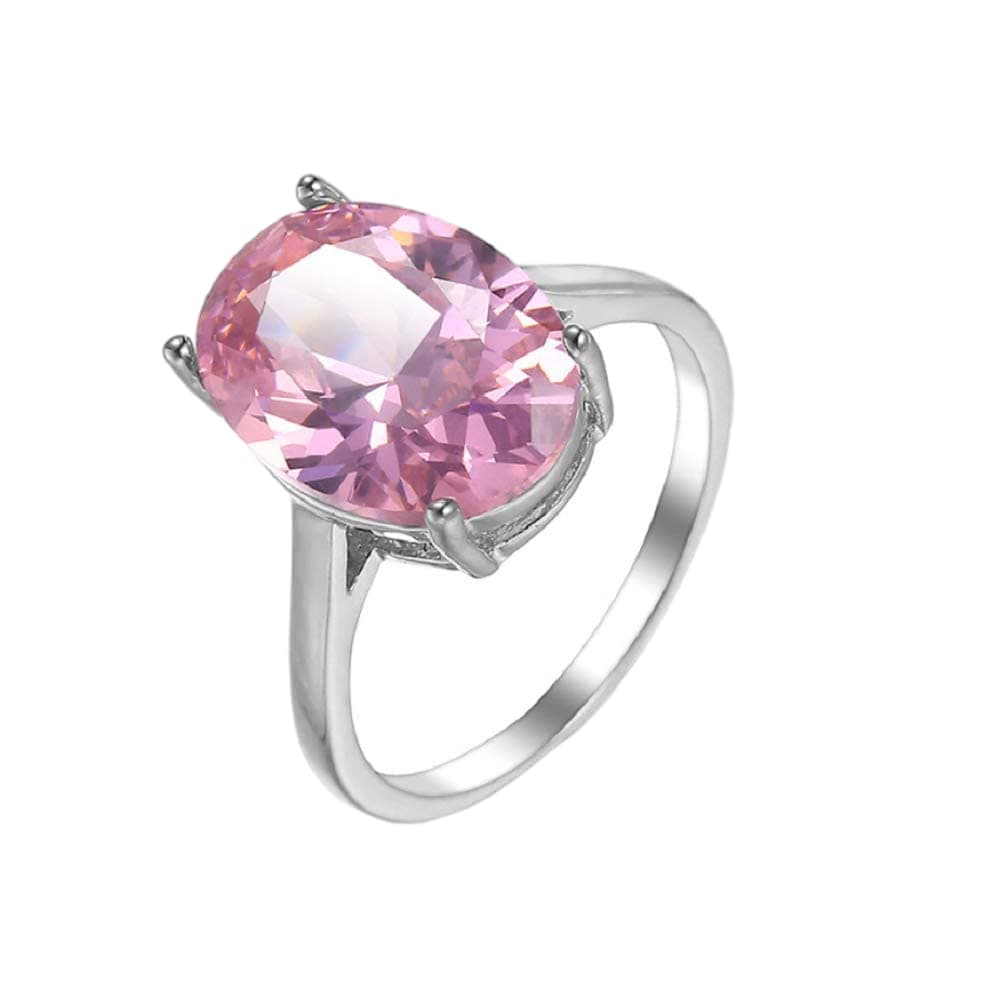 LRGKMCWTOB Women Fashion 925 Silver Oval Cut Pink Topaz Gemstone Ring Wedding Jewelry Size 6-10 (Size 6)