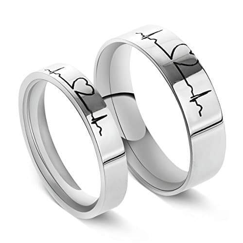 fashionlife Jewelry,Electrocardiogram Ring,Titanium Couple Ring,ECG Ring,Love Heartbeat Ring,Comfort Fit Wedding Bands,Engagement Rings,Promise Ring,Best Gift (Mens Size 13)