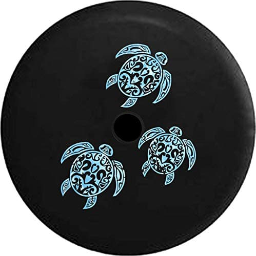 JL Spare Tire Cover Family Sea Turtles Water Pattern with Backup Camera Hole Black 33 in