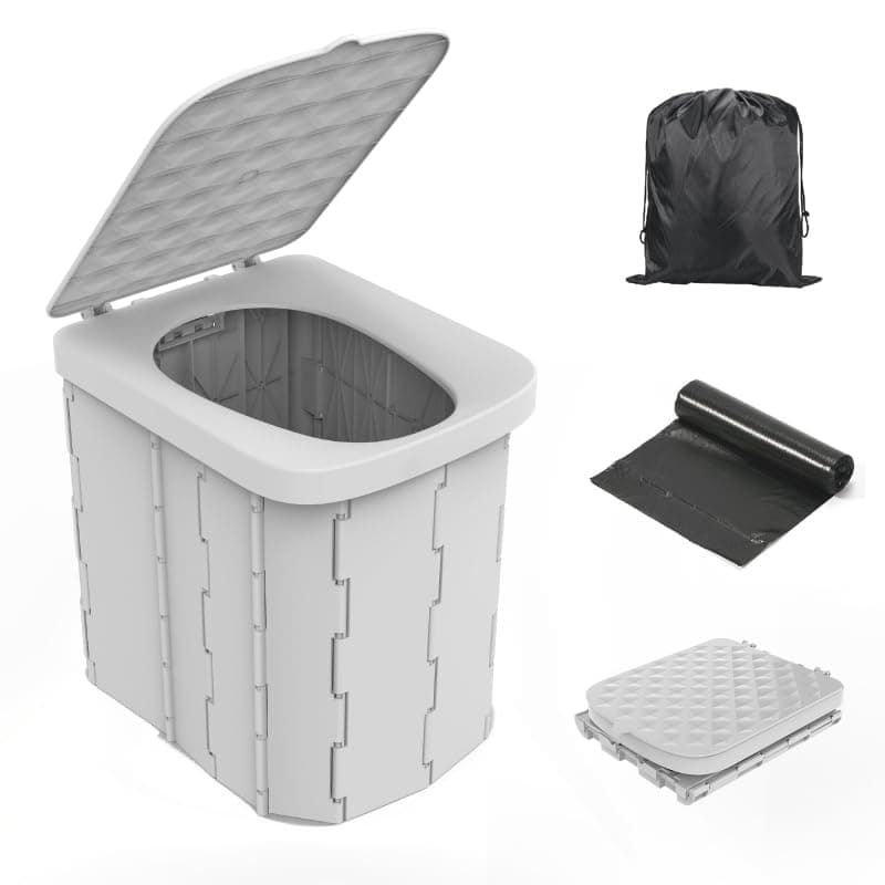 Portable Camping Toilet for Adults - XL Folding Toilet with Lid, Travel Portable Potty, Grey