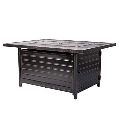 Fire Sense 62734 Sawyer Aluminum Convertible Gas Fire Pit Table 55,000 BTU Multi-Functional Outdoor Firepit with Fire Bowl Lid, Nylon Cover & Clear Fire Glass - Bronze Finish - Rectangular 48"
