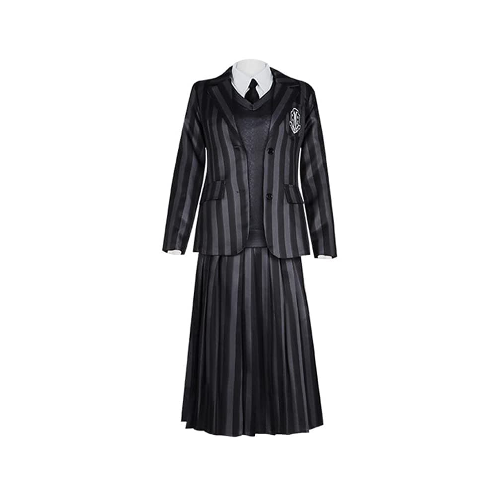 EHOTER Fancy Dress Wednesday School Uniform Cosplay Costume Dress 5pcs Set Wednesday Adams Family Actress Same Style Gothic Costume Dress for Carnival Party Role Play