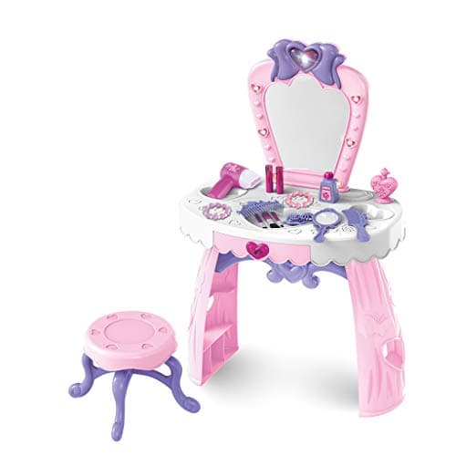 LONGZUYS Play Pretend Kids Vanity Table Kits, Toddler Fantasy Vanity Beauty Dresser Table Play Set Include Hand Mirror, Hair Dryer, Brush, Comb Toys for 2,3,4 yrs Kids (23Pcs Kids Vanity Table Kits)