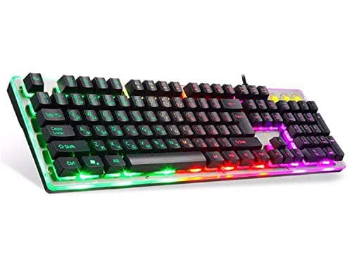 Trucase RK100+ Multiple Colors Rainbow LED Backlit Large Size Mechanical Feeling USB Wired Multimedia Gaming Keyboard,White