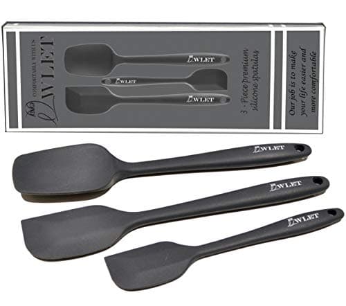 Silicone Spatula Spoon - Spatulas Silicone Heat-resistant - Non-stick Cooking Scrapers-safe Flexible Rubber Small Large Spatula - Baking Spoon Stainless Steel Insert - 3-Piece Set - Gray Black