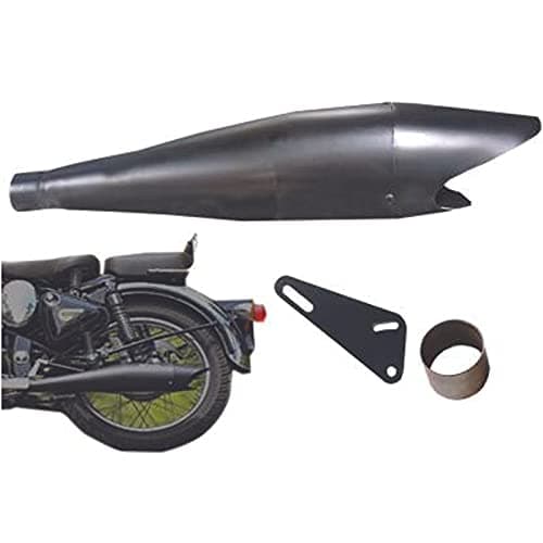 Supremechoice Bike Bullet SLM36 Silencer Bullet Exhaust Glasswool Shark Filter Black Bike Exhaust With Zed Clamp & Bush for Royal Enfield Bullet All Models