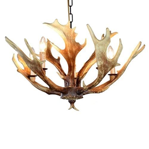 CHIRPSSTAG Vintage Style Resin Deer Horn Antler Chandeliers,5 Lights(Bulbs Not Included)