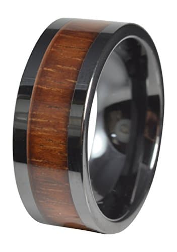 PCH Jewelers Koa Wood Mens Wedding Band Black Ceramic 9mm Comfort Fit Flat Top (11)