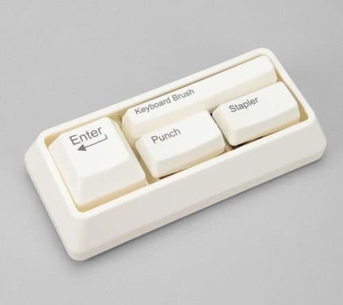 Home Gallery HK Keyboard Style Desk Stationary Set Stapler Brush Hole Punch Paperclip Dispenser (White)