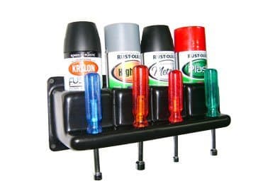 Product Handlers Four Aerosol Spray Can Holder with Screw Driver Holder Garage Shop Race Trailer Organizer Caddie Tool Caddy
