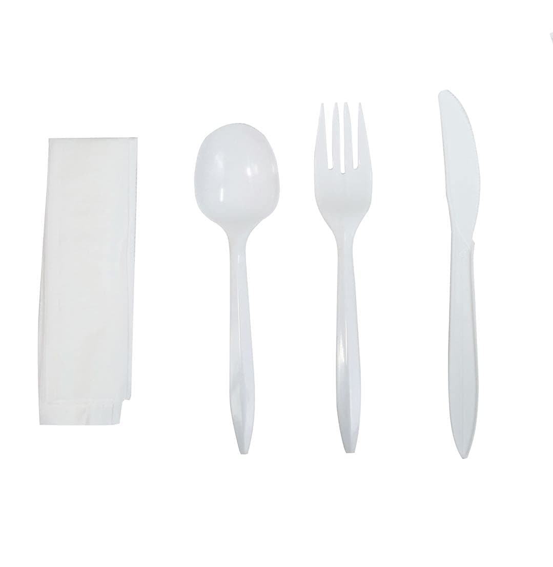 R Noble 80 Plastic Silverware Set with Napkins, Individually Wrapped, Disposable Silverware Set, Cutlery Kit