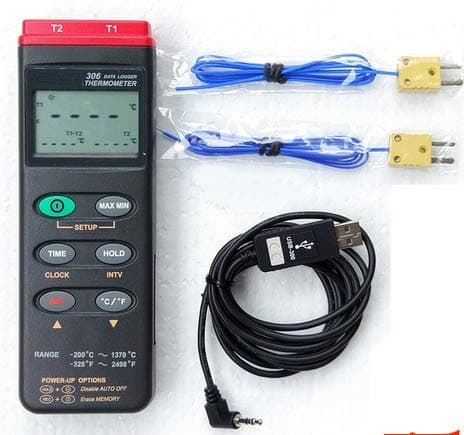K Type/Dual Input/Datalogger/PC Digital Thermometer CENTER306