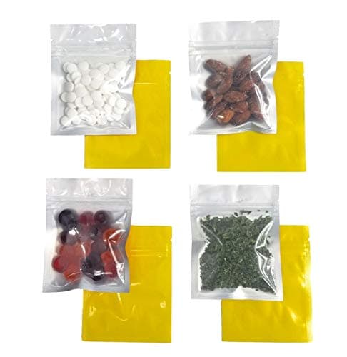 Clear Front Resealable Yellow Mylar Bags - 5 Mil - 3.5" x 4.5" Ziplock Heat Sealable Odor Proof Pouch for Dried Flowers Herbs Food Vitamins Snacks Storage Container (100 or 3000) … (100)