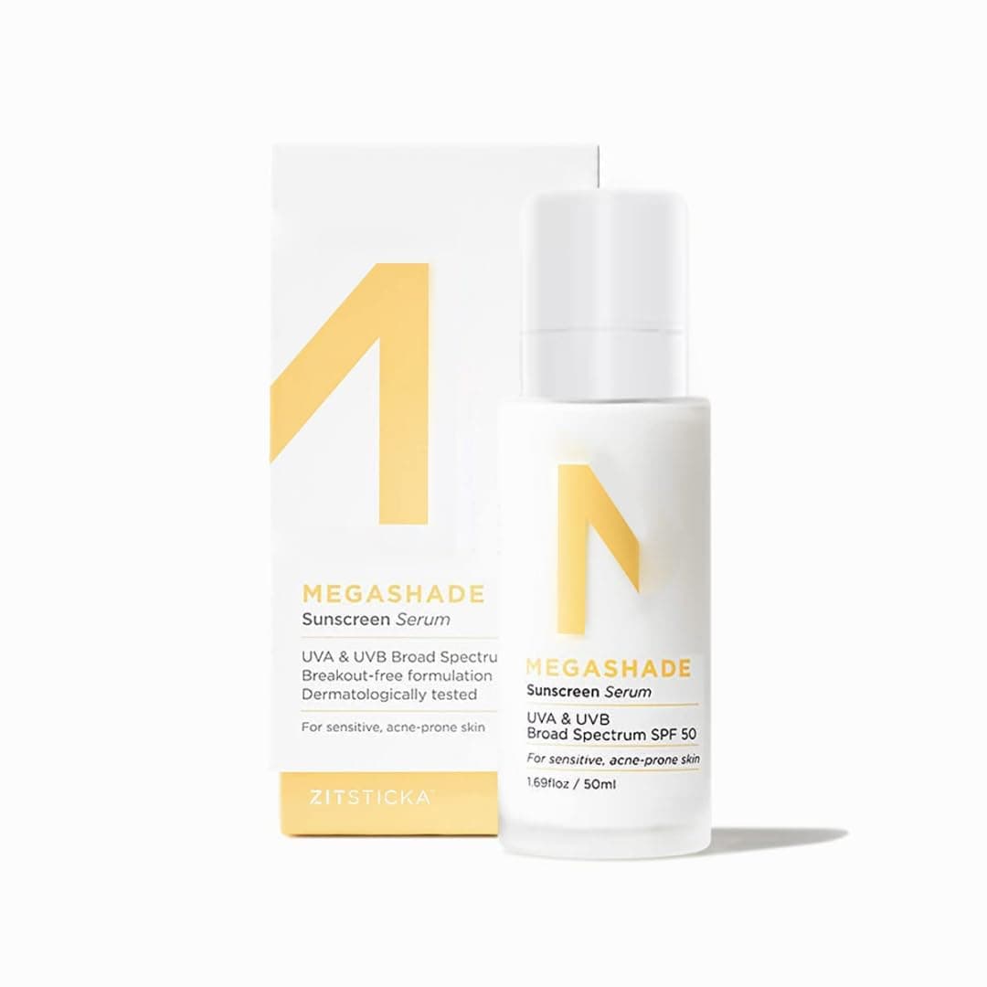 ZitSticka MEGASHADE Sunscreen Serum for Face w/SPF 50-50ml UVA/UVB Protection - Ideal Skin Care for Breakout Prone & Sensitive Skin - Lightweight & Dermatologist Tested
