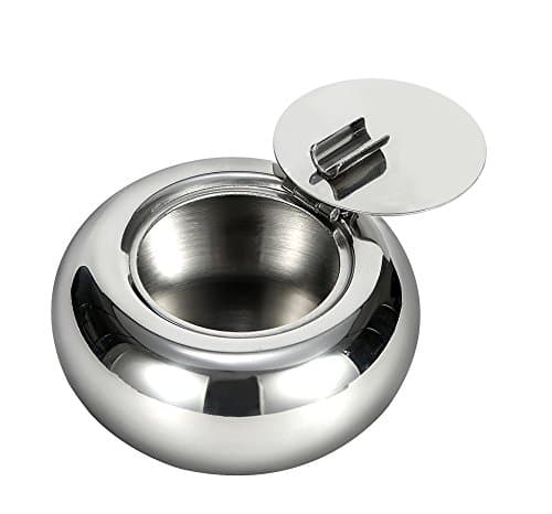Stainless Steel Ashtray with Lid - Windproof Ash Holder for Indoor & Outdoor Use,Silver