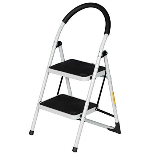 GOOD LIFE EN131 Folding 2 Step Ladder Home Depot Steel Step Ladders Lightweight 330 lb Capacity with Hand Grip Anti-slip and Wide Pedal HMI368