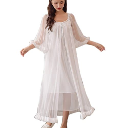 Womens Sexy Vintage Loungedress Nightgown 2 pcs Victorian Sleepwear Nightshirt Girls Pajamas