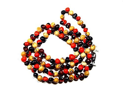 Red, White and Black Gunja Mala, Round Shape, Wood Made, Size Aprox 108 Beads and 40g, Pack of 1 Gunja Mala in Box
