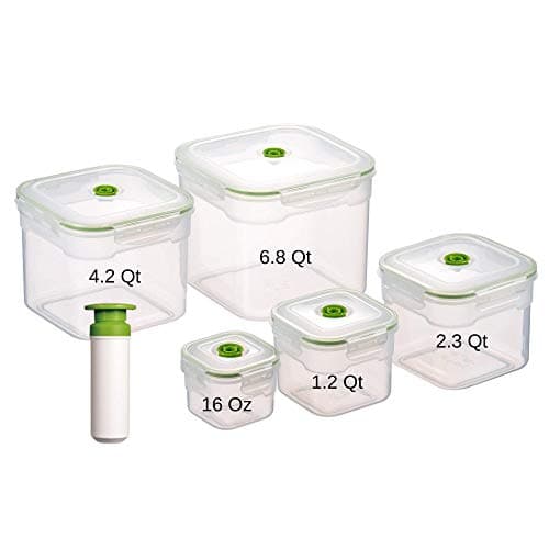 Lasting Freshness 7 Piece Vacuum Seal Food Storage Container Set, Square
