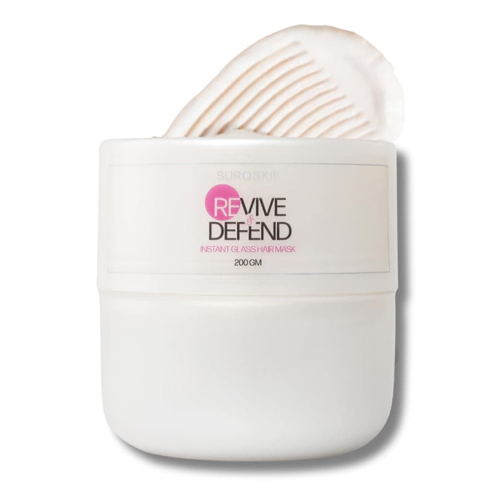 Suroskie Unscented Revive & Defend Instant Glass Hair Mask 200 Gm | Hydrolyzed Keratin & Murmuru Butter | Spa Treatment At Home For Dry Frizzy Hair | Intense Damage Repair Mask For Men & Women