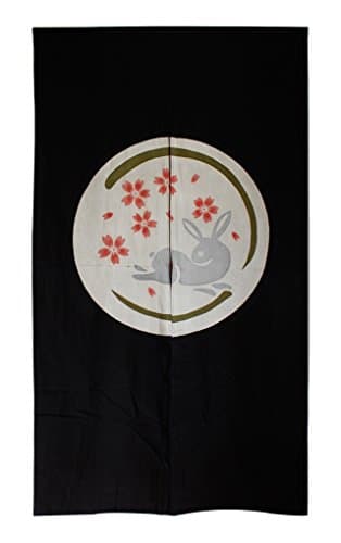 NAYEARN Chinese Japanese Cotton Noren Tapestry Screen Printed Doorway Curtain 33.4 inches Wide by 59 inches Long (Bunny & Sakura)