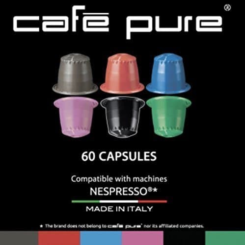 CAFE PURE NESPRESSO COMPATIBLE 60 Capsules, VARIETY PACK 5 FLAVORS, 6 PACK of 10 Pods, 60 Pods $19.99 (unit $0.24) Made in ITALY. (6 Pack)