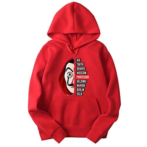 Dalí La casa de Papel Graphics Print Long Sleeve Tops Sweatshirt Hoodies Red