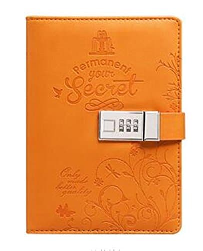 Biscount Permanent Your Secret Journal Students Privacy Notebook Children PU Leather Diary Book Notepad-Orange