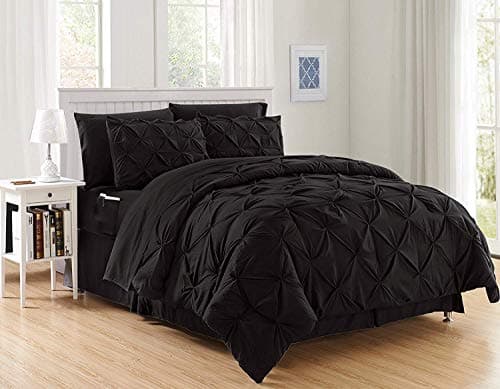 Decotex 8 Piece Luxury Juliet Pintuck Style Bed in a Bag Comforter Bedding Set with Sheets (King, Black)