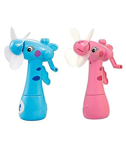 Beston® Pack of 2 Hand-Driven Portable Mini Fan with Mist Water Spray Toy for Kids (Pack of 2 ) Birthday Return Gift