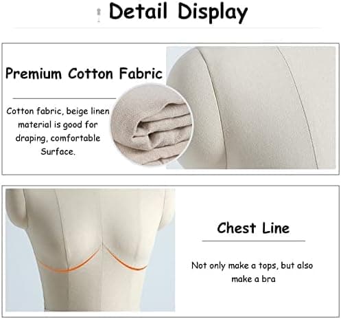 Female Mannequin Torso Dress Forms for Sewing, Pinnable Body Form with 2 Soft Arms, Tailor Dressmaker Dummy Mannequin on Wheels, Adult Full Size(Size:L)