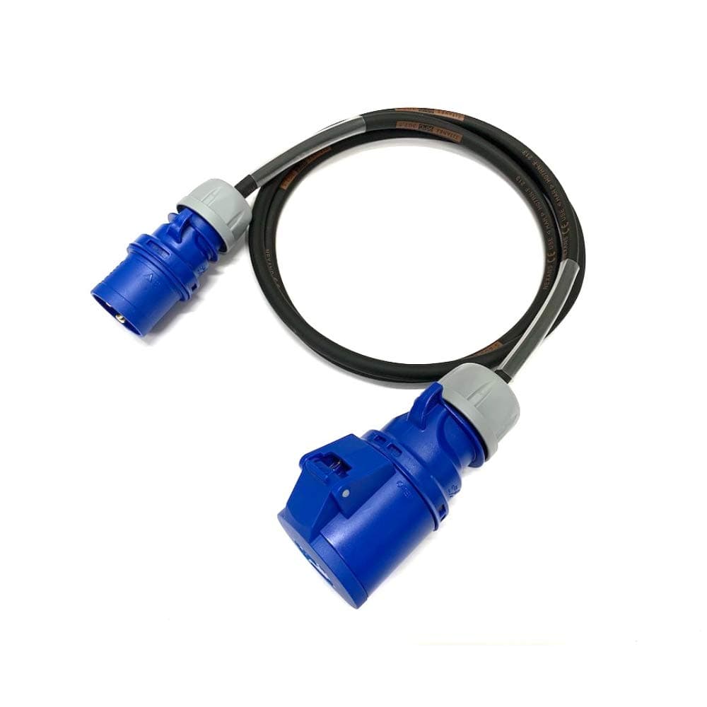 16 Amp Plug to 32 Amp Socket Adaptor - PCE Blue - Heavy Duty H07RN-F Rubber Cable - 16A-32A Adapter Converter Lead (1 Metre)