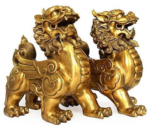 Feng Shui Set of Two Golden Brass Pi Yao/Pi Xiu Wealth Porsperity Figurine,Attract Wealth and Good Luckey,Best Decoration for Office or Home Gifts