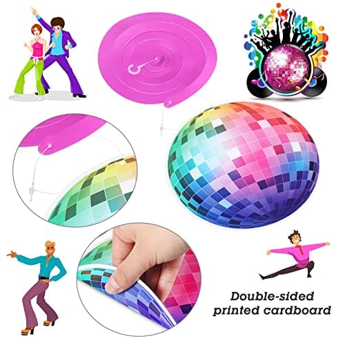 Dianelhall 53 Pieces 70s Disco Party Decorations Disco Ball Hanging Swirls Ceiling Decor for Retro Fever 70's Boogie 1970s Birthday Hippie Party Favors