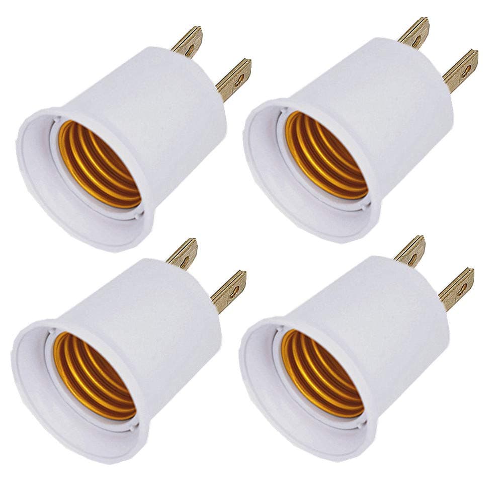 (4PACK) E26/E27 Adapter Converts Outlet to Lamp Socket, 660 Watt, 125 Volt, AC Plug to E26 Two Outlet Light Adapter, White