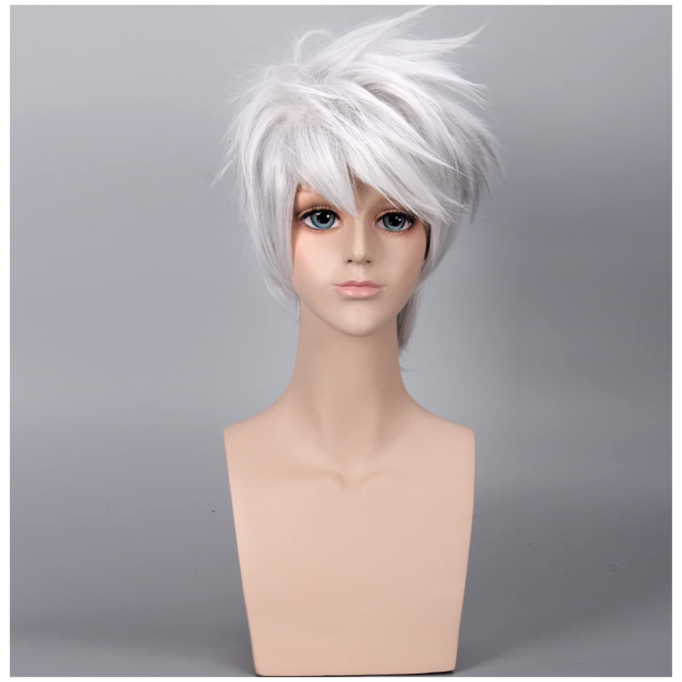 BERON Short Layered Cool Men Boys Tousled Wig Heat Resistant Synthetic Wigs for Anime Cosplay Party (Silver Grey)