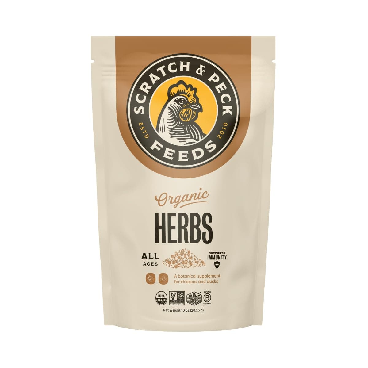 Scratch and Peck Dried Herbs Supplement for Chickens and Ducks - 10 oz Bag - Natural, Aromatic Nesting Box Herbs - Certified Organic and Non-GMO Project Verified