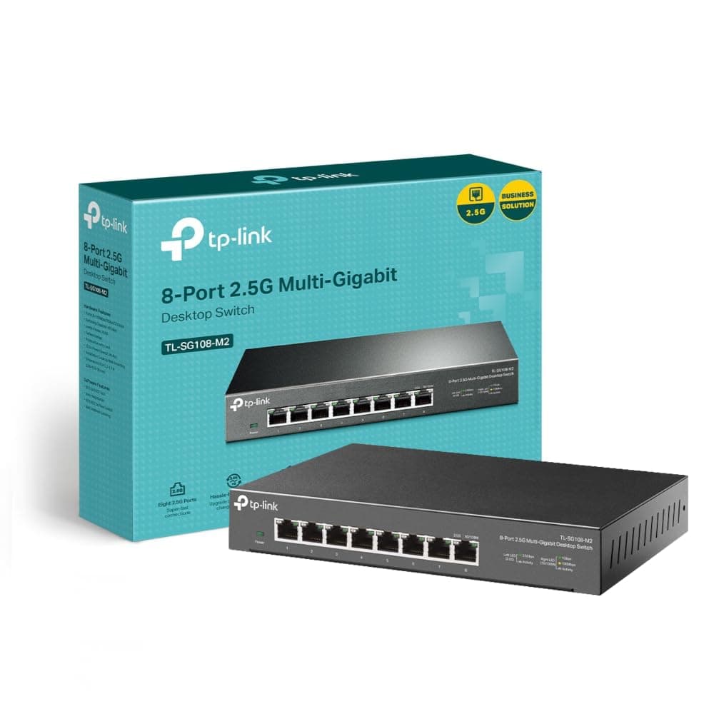 TP-Link Unmanaged 8-Port 2.5G Multi-Gigabit Desktop Switch, 802.3X Flow Control, 802.1p/DSCP QoS, Ideal for Small and Home Office with fanless Design, Metal Casing, Plug and Play (TL-SG108-M2)