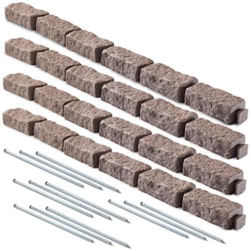 Beuta DIY No Dig Faux Stone Landscape Edging 4-Pack w/Anchoring Spikes, Flexible Brick-Sized Border for Driveways Yards Trees or Gardens, Each 6-Brick Section 47.5" L x 2.25" H x 3.75" W Cobblestone