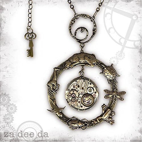 Evolution Animal Steampunk Necklace - Za Dee Da - The Mad Scientist Collection - Evolution in Time the Circle of Life Necklace