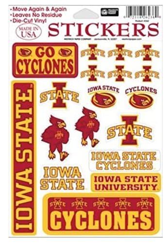 NCAA Iowa State University ISU Cyclones 6''x9'' Sheet of 18 Decals Stickers