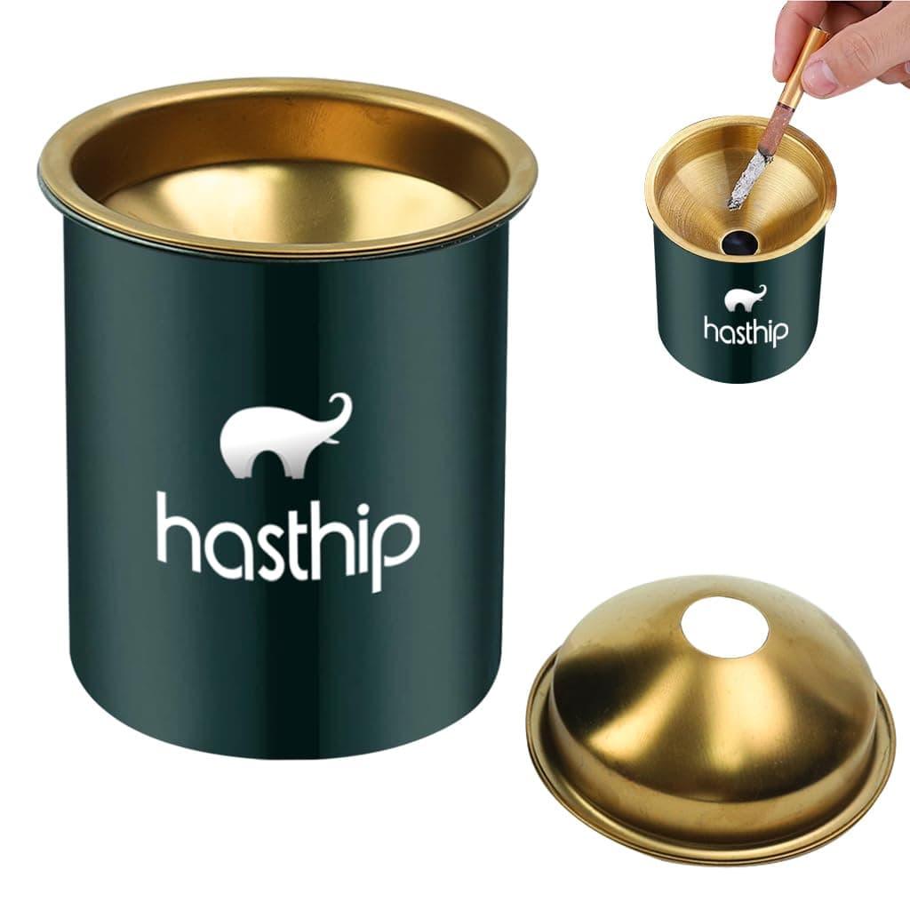 HASTHIP® Stainless Steel Ashtray, Green Windproof Ashtray with Funnel Lid, Car Ash Tray Table Ash Tray for Home Office, 3.9 x3.9 x3.9 inches (Green)