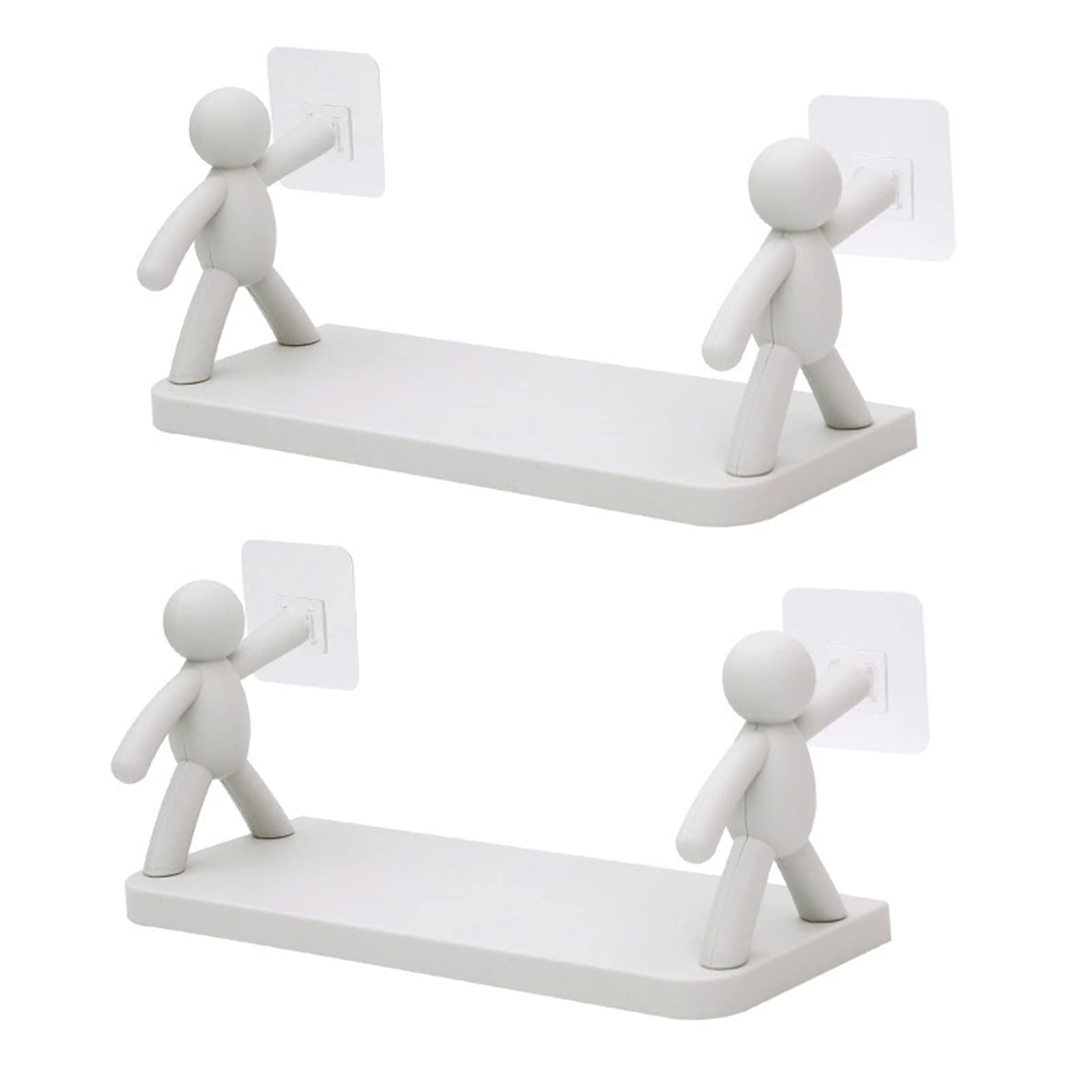2 Pcs the Kitchen Toilet Villain Wall Hanging Receiver Shelf Self Stick Little Man, Villain Design White Floating Shelves, Punching-free Storage Rack for Kitchen, Bathroom (Gray)