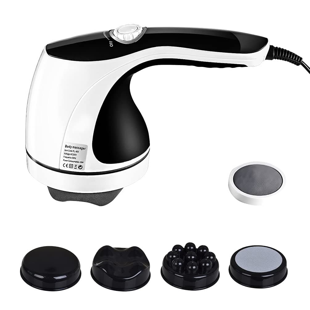 Electric Handheld Massager Deep Tissue - Portable Muscle Body Hand Massage Machine with 4 Vibrating Massage Heads for Back Shoulder Neck Arm Waist Legs Foot Pain Relief