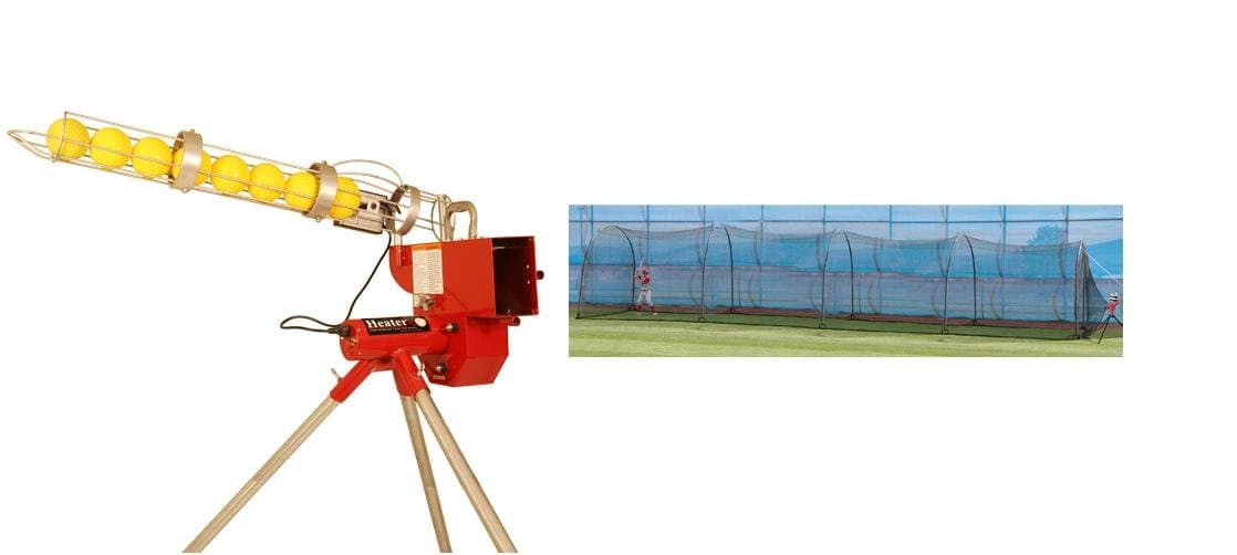 Heater Softball Pitching Machine & 48' Xtender Complete Batting Cage System