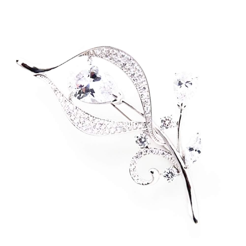 DeyanseFlower Brooch for Women, White Gold/Rose Gold Pin Brooch with White & Red Cubic Zirconia, Hypoallergenic 18K Gold-Plated Brooch, Come with Stainless Steel Chain for Women's Coat, Wedding Dresses