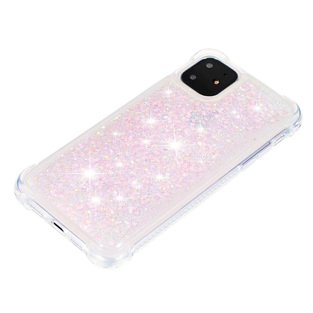iPhone 11 Case Glitter, Bling Sparkly Shiny Flowing Liquid Quicksand Cute Clear Transparent Gel Silicone Bumper Shockproof Protective Phone Cover for iPhone 11 2019 6.1 inch Pink Star