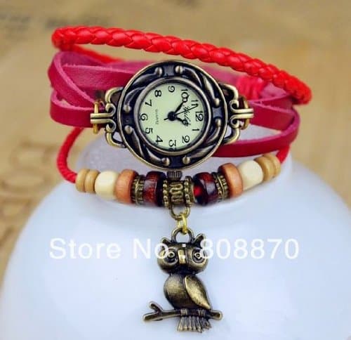New Arrival ~ RED Retro Owl Pendant Quartz Analog Wristwatch Watch for Women/Ladies/Girls